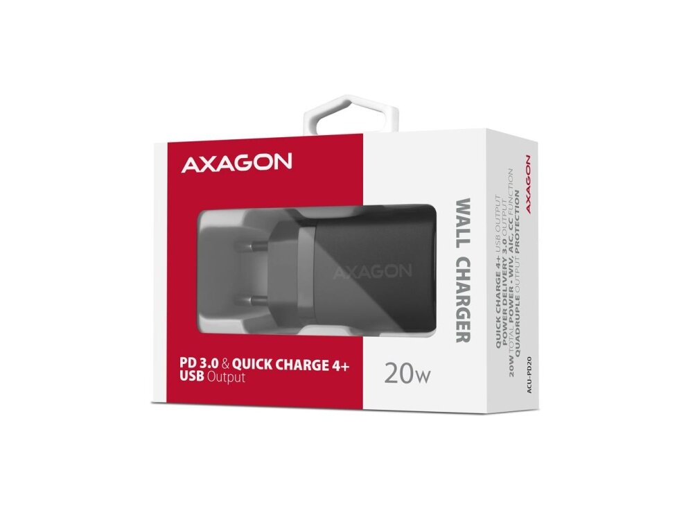 MOBILE CHARGER WALL USB-C 20W/1PORT BLACK ACU-PD20 AXAGON 1