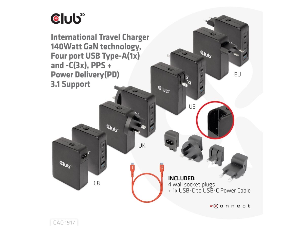 MOBILE TRAVEL CHARGER USB-C/140W GAN CAC-1917 CLUB3D 7