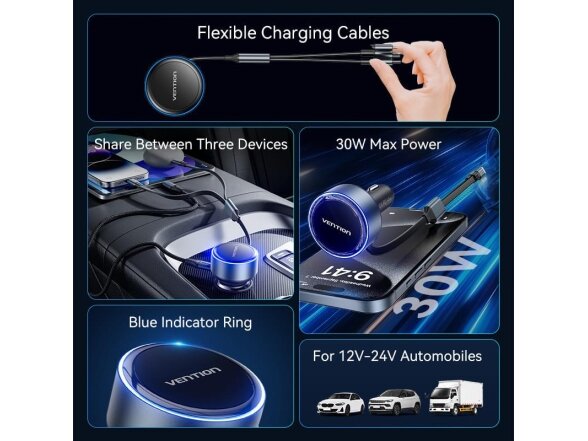 MOBILE CHARGER CAR USB/3P BLACK FFOB0 VENTION 2