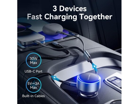 MOBILE CHARGER CAR USB/3P BLACK FFOB0 VENTION 4