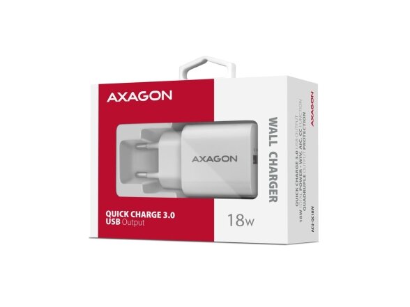 MOBILE CHARGER WALL USB 18W/1PORT WHITE ACU-QC18W AXAGON 1