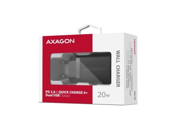 MOBILE CHARGER WALL USB 20W/2PORT BLACK ACU-PQ20 AXAGON 1