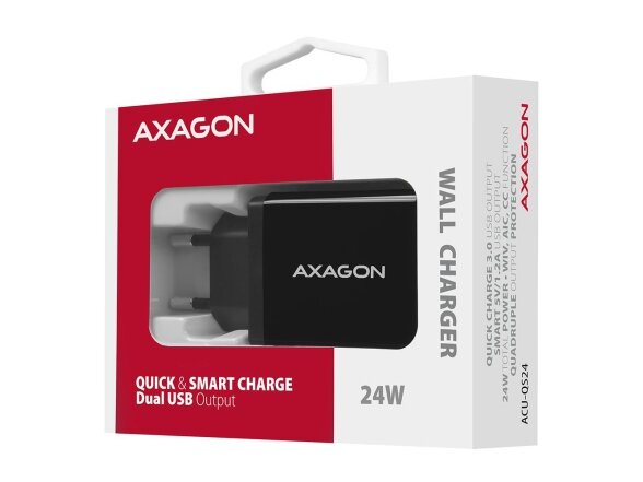 MOBILE CHARGER WALL USB 24W/2PORT ACU-QS24 AXAGON 1 MOBILE CHARGER WALL USB 24W/2PORT ACU-QS24 AXAGON 1