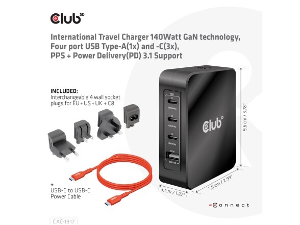 MOBILE TRAVEL CHARGER USB-C/140W GAN CAC-1917 CLUB3D 2