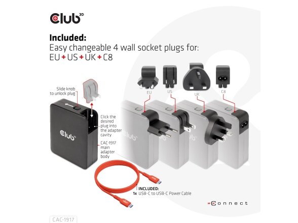 MOBILE TRAVEL CHARGER USB-C/140W GAN CAC-1917 CLUB3D 4
