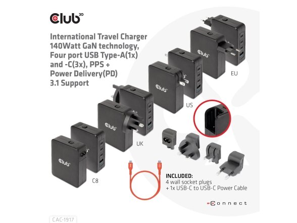 MOBILE TRAVEL CHARGER USB-C/140W GAN CAC-1917 CLUB3D 7