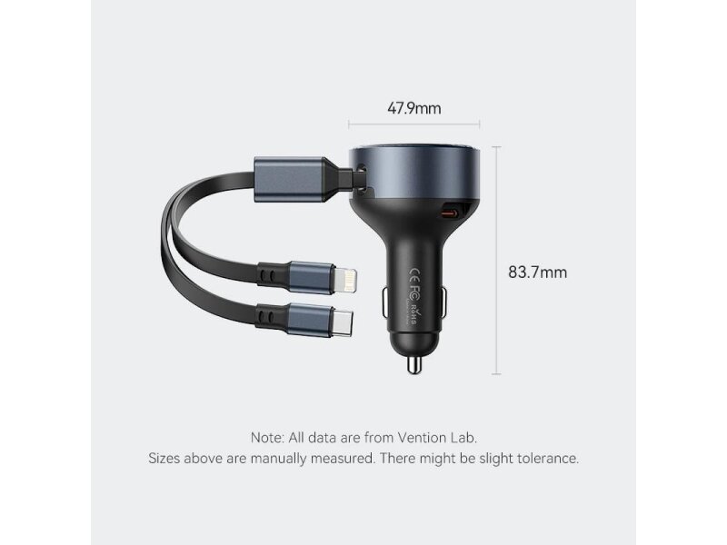 MOBILE CHARGER CAR USB/3P BLACK FFOB0 VENTION 15