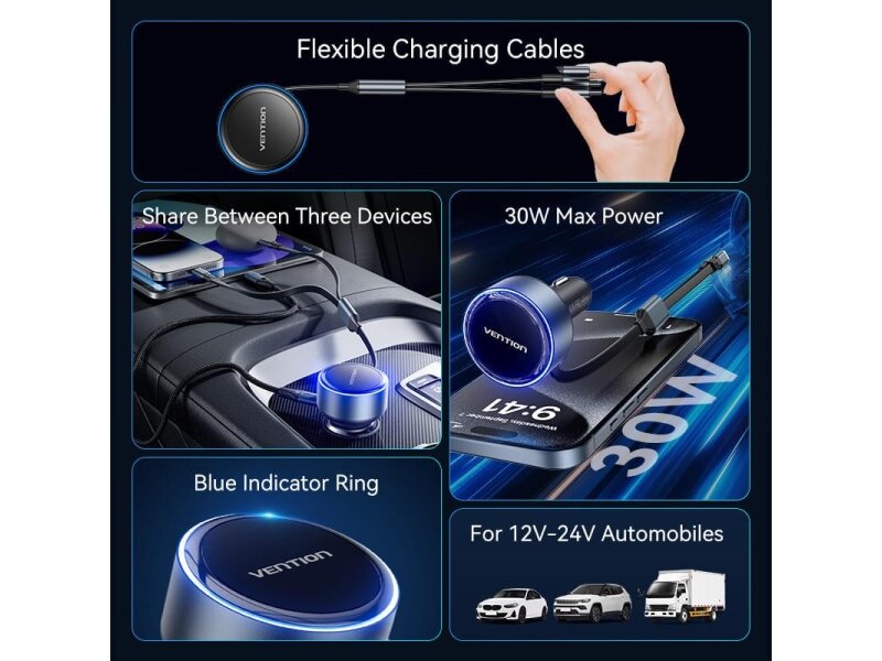 MOBILE CHARGER CAR USB/3P BLACK FFOB0 VENTION 2