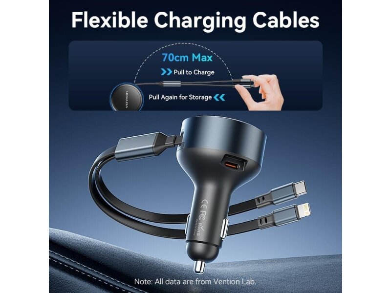 MOBILE CHARGER CAR USB/3P BLACK FFOB0 VENTION 3