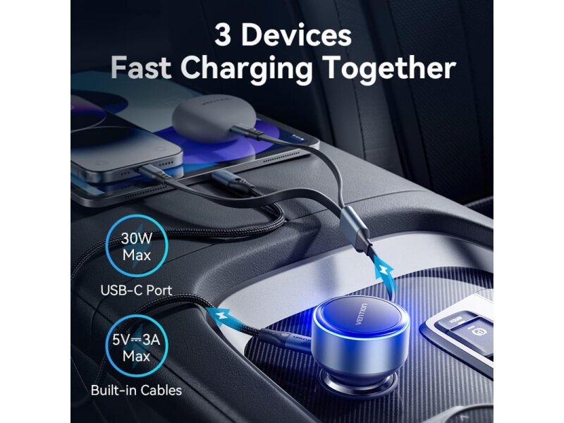 MOBILE CHARGER CAR USB/3P BLACK FFOB0 VENTION 4