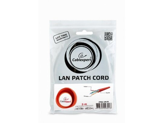PATCH CABLE CAT6 UTP 3M/RED PP6U-3M/R GEMBIRD 1