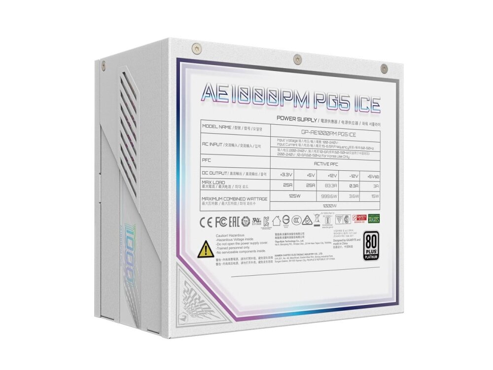 Power Supply|GIGABYTE|GP-AE1000PM PG5 ICE|1000 Watts|Efficiency 80 PLUS PLATINIUM|PFC Active|MTBF 100000 hours|GP-AE1000PMPG5ICE 1 Power Supply|GIGABYTE|GP-AE1000PM PG5 ICE|1000 Watts|Efficiency 80 PLUS PLATINIUM|PFC Active|MTBF 100000 hours|GP-AE1000PMPG5ICE 1