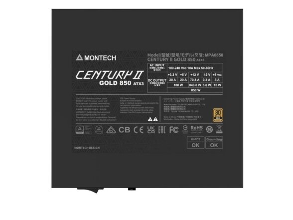 Power Supply|MONTECH|CENTURY II|ATX|850 W|CENTURYII850 2