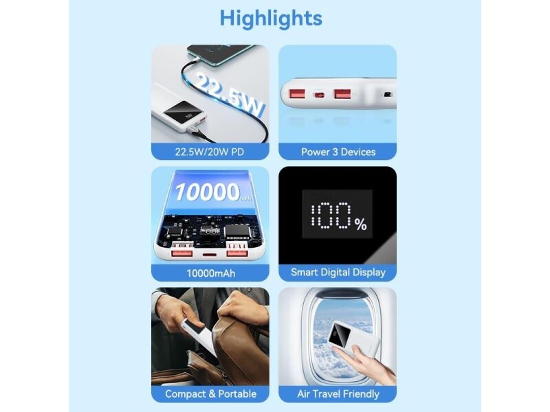 POWER BANK USB 10000MAH 22.5W/BLACK FHKB0 VENTION 2