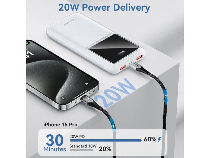 POWER BANK USB 10000MAH 22.5W/BLACK FHKB0 VENTION 7