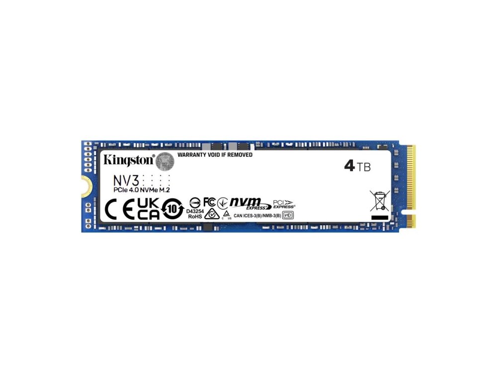 SSD|KINGSTON|NV3|4TB|M.2|PCIE|3D NAND|Write speed 5000 MBytes/sec|Read speed 6000 MBytes/sec|MTBF 200000 hours|SNV3S/4000G