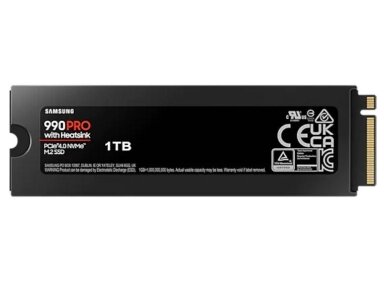SSD|SAMSUNG|990 PRO with Heatsink|1TB|M.2|PCIE|NVMe|MLC|Write speed 6900 MBytes/sec|Read speed 7450 MBytes/sec|2.3mm|TBW 600 TB|MTBF 1500000 hours|MZ-V9P1T0CW