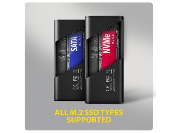 SSD ACC ENCLOSURE M.2 NVME/SATA USB-C EEM2-SD2B AXAGON 2 SSD ACC ENCLOSURE M.2 NVME/SATA USB-C EEM2-SD2B AXAGON 2