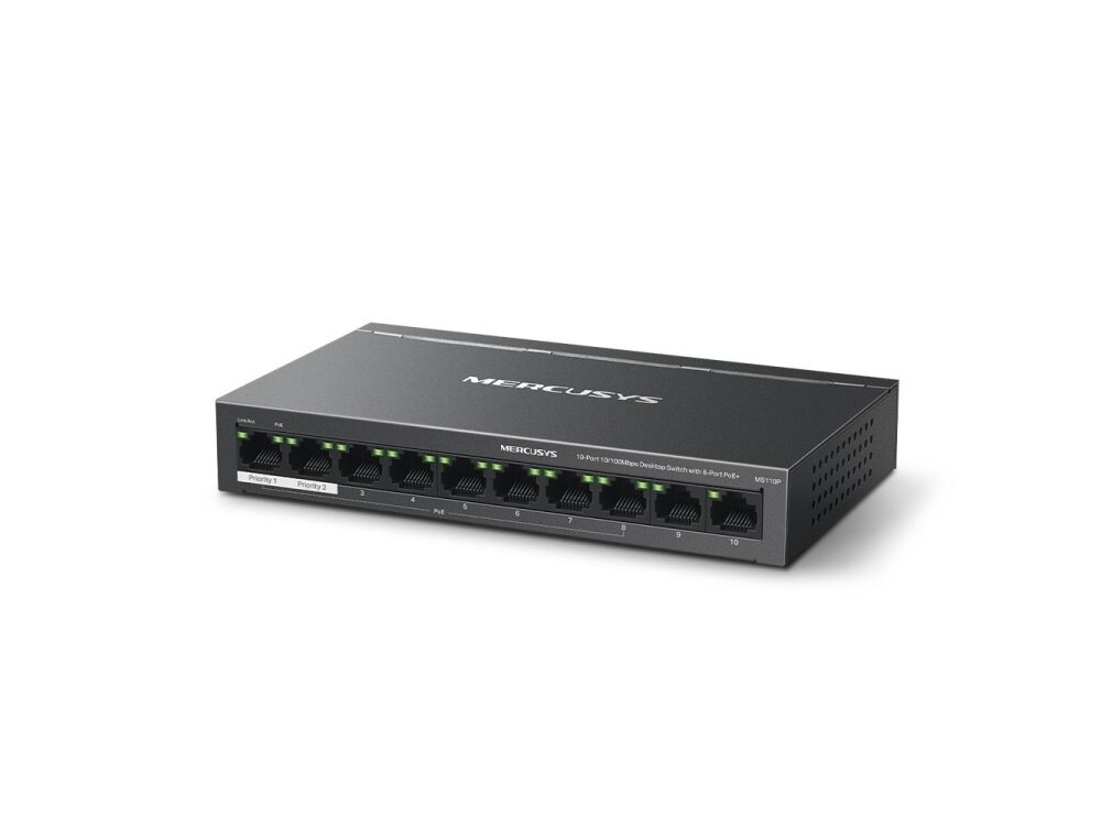 Switch|MERCUSYS|MS110P|Desktop/pedestal|10x10Base-T / 100Base-TX|PoE+ ports 8|MS110P 1 Switch|MERCUSYS|MS110P|Desktop/pedestal|10x10Base-T / 100Base-TX|PoE+ ports 8|MS110P 1