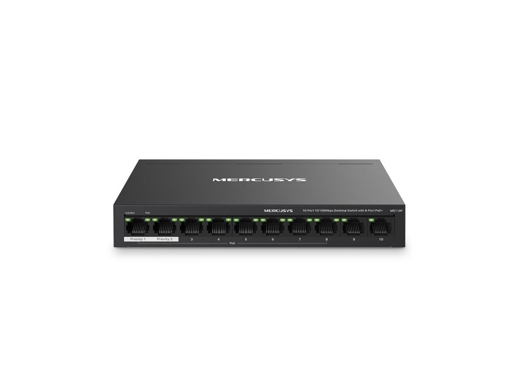Switch|MERCUSYS|MS110P|Desktop/pedestal|10x10Base-T / 100Base-TX|PoE+ ports 8|MS110P