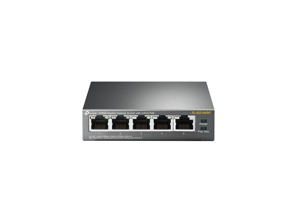 Switch|TP-LINK|Desktop/pedestal|5x10Base-T / 100Base-TX / 1000Base-T|PoE ports 4|TL-SG1005P Switch|TP-LINK|Desktop/pedestal|5x10Base-T / 100Base-TX / 1000Base-T|PoE ports 4|TL-SG1005P