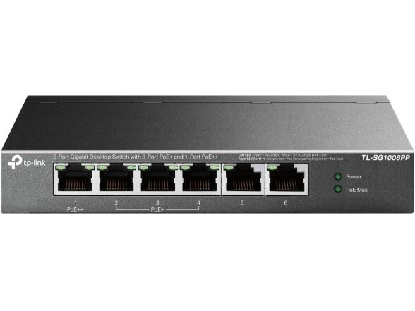 Switch|TP-LINK|TL-SG1006PP|Desktop/pedestal|6x10Base-T / 100Base-TX / 1000Base-T|PoE+ ports 4|TL-SG1006PP