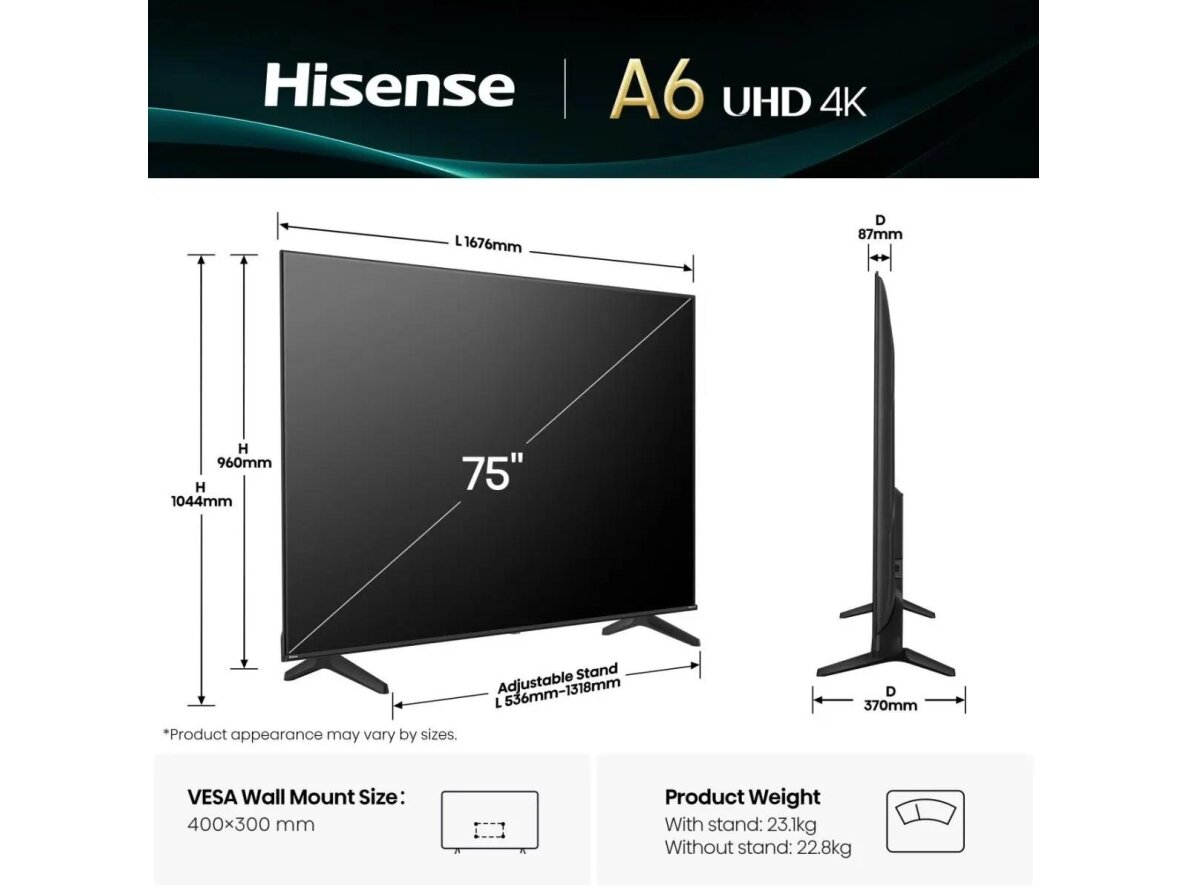 TV Set|HISENSE|75 "|4K Ultra HD|3840 x 2160 pixels|Flat|16:9|75A69Q 3