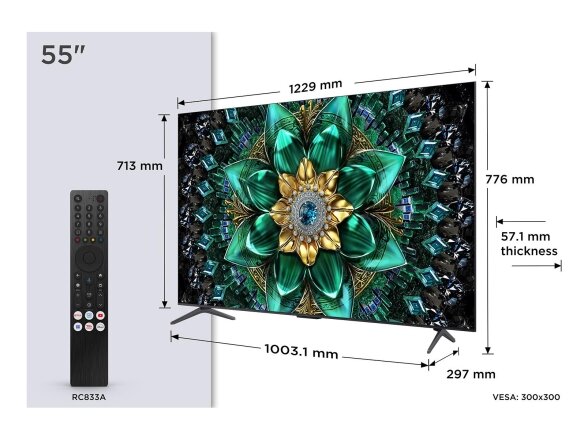 TV Set|TCL|55 "|4K Ultra HD|3840 x 2160 pixels|Flat|16:9|QD-Mini LED|55Q6C 1