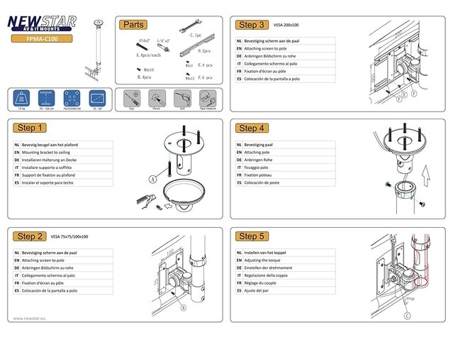 TV SET ACC CEILING MOUNT 10-26/FPMA-C100WHITE NEOMOUNTS 6