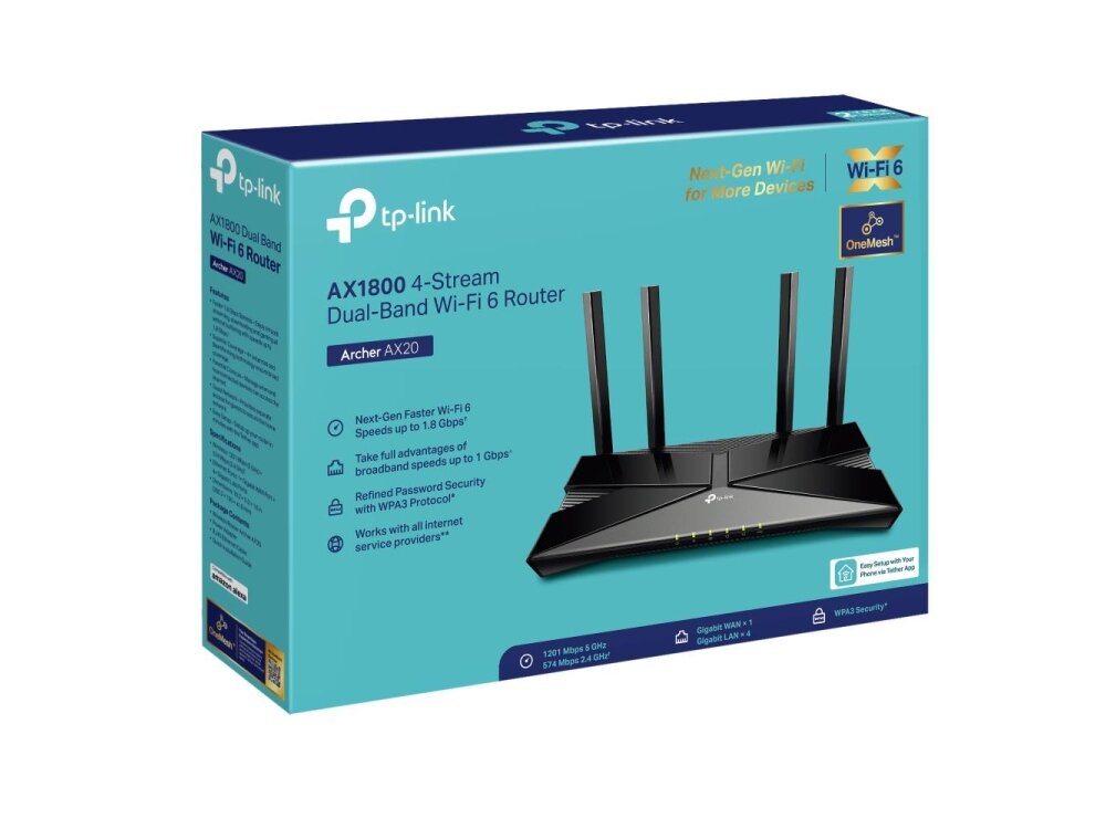 Wireless Router|TP-LINK|Wireless Router|1800 Mbps|Mesh|Wi-Fi 6|4x10/100/1000M|LAN \ WAN ports 1|DHCP|Number of antennas 4|ARCHERAX1800 4 Wireless Router|TP-LINK|Wireless Router|1800 Mbps|Mesh|Wi-Fi 6|4x10/100/1000M|LAN \ WAN ports 1|DHCP|Number of antennas 4|ARCHERAX1800 4