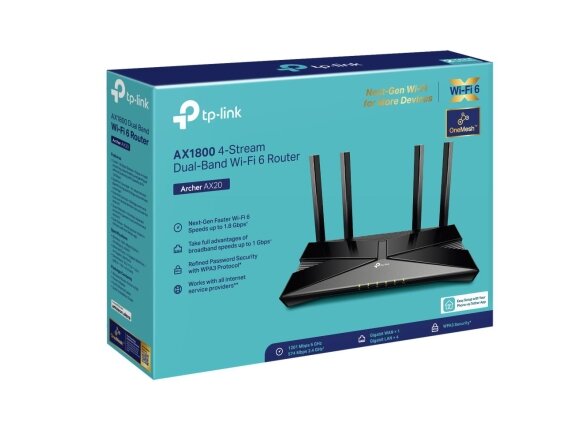 Wireless Router|TP-LINK|Wireless Router|1800 Mbps|Mesh|Wi-Fi 6|4x10/100/1000M|LAN \ WAN ports 1|DHCP|Number of antennas 4|ARCHERAX1800 4 Wireless Router|TP-LINK|Wireless Router|1800 Mbps|Mesh|Wi-Fi 6|4x10/100/1000M|LAN \ WAN ports 1|DHCP|Number of antennas 4|ARCHERAX1800 4