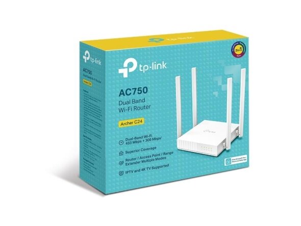 Wireless Router|TP-LINK|750 Mbps|1 WAN|4x10/100M|Number of antennas 4|ARCHERC24 2
